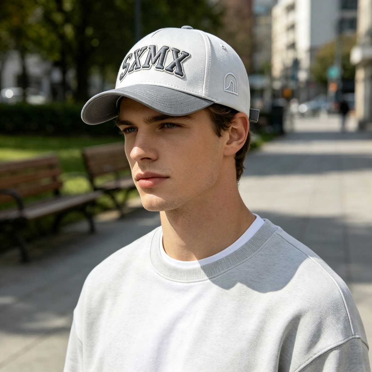 Custom Embroidered Lettering Trucker Cap with Snapback on model