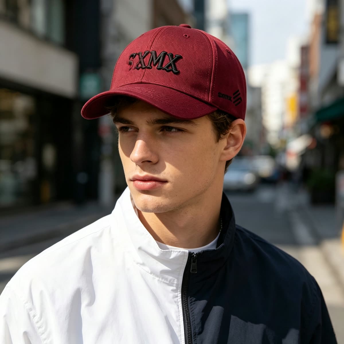 Custom Old English Embroidery Baseball Cap in Olive on model