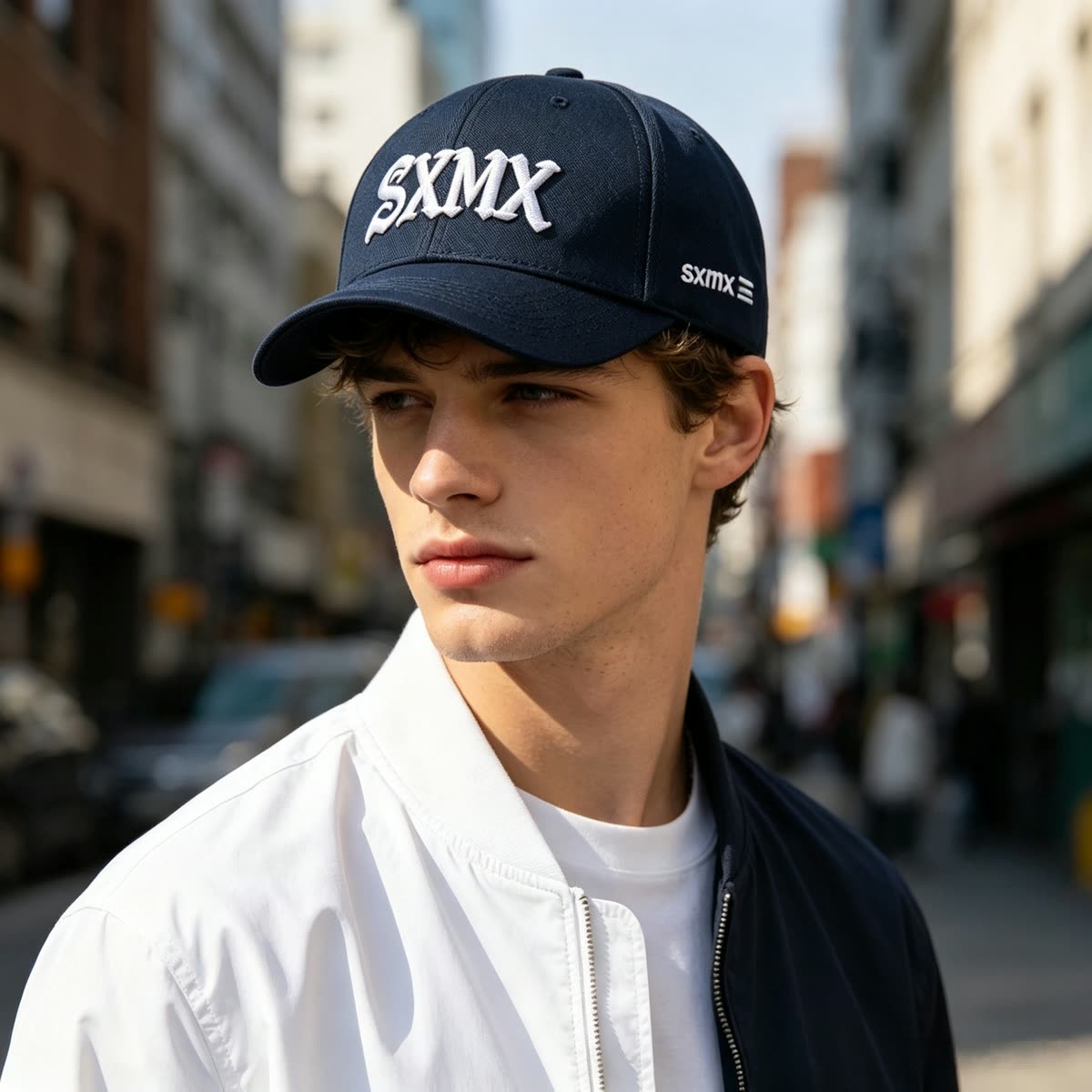 Custom Old English Embroidery Baseball Cap in Olive on model