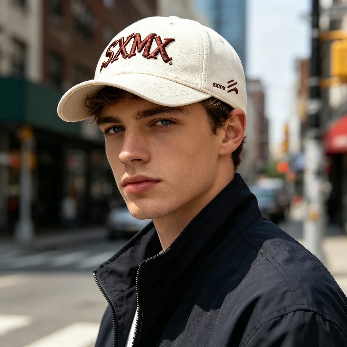 Custom Old English Embroidery Baseball Cap in Olive on model