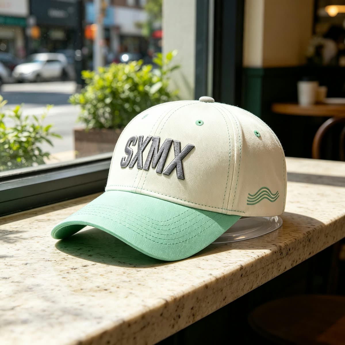 Custom White Embroidery Baseball Cap with Gray Brim scene