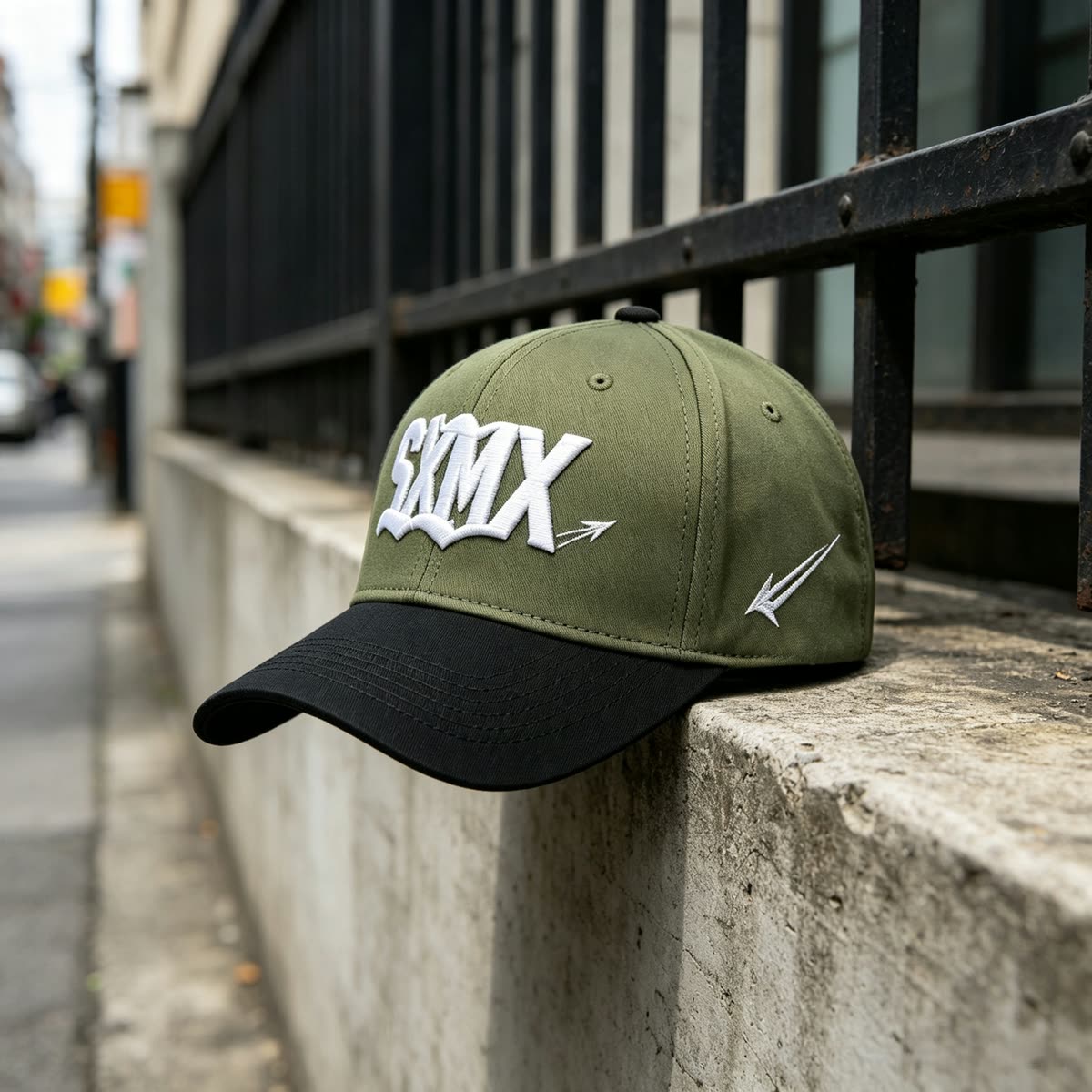 Custom White Embroidery Baseball Cap with Gray Brim scene