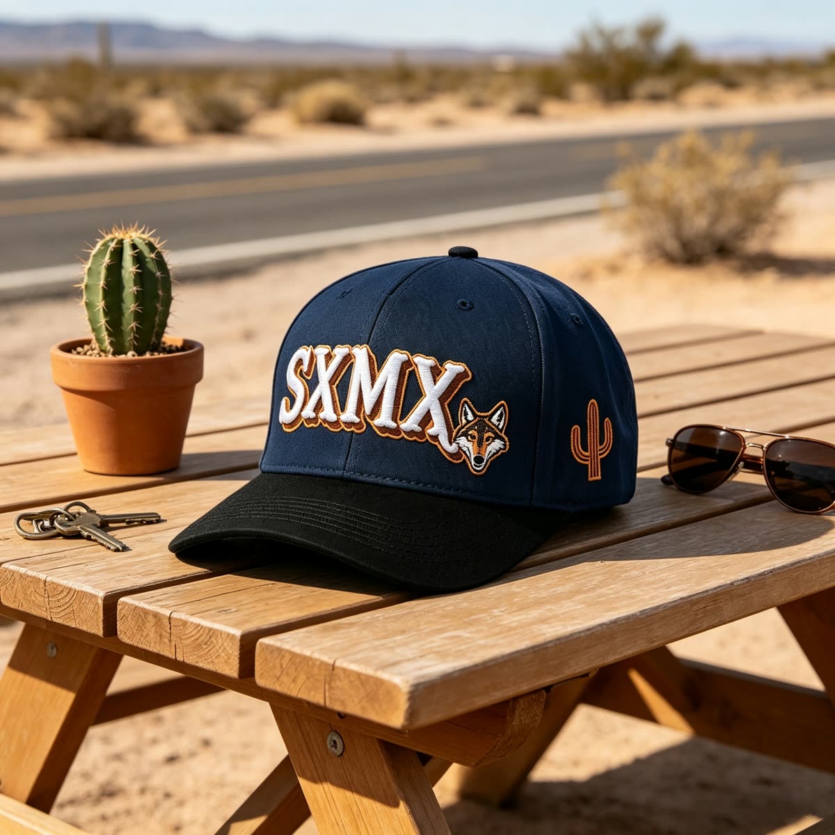 Custom Eagle Patch Flat Brim Cap with Winged Lettering scene