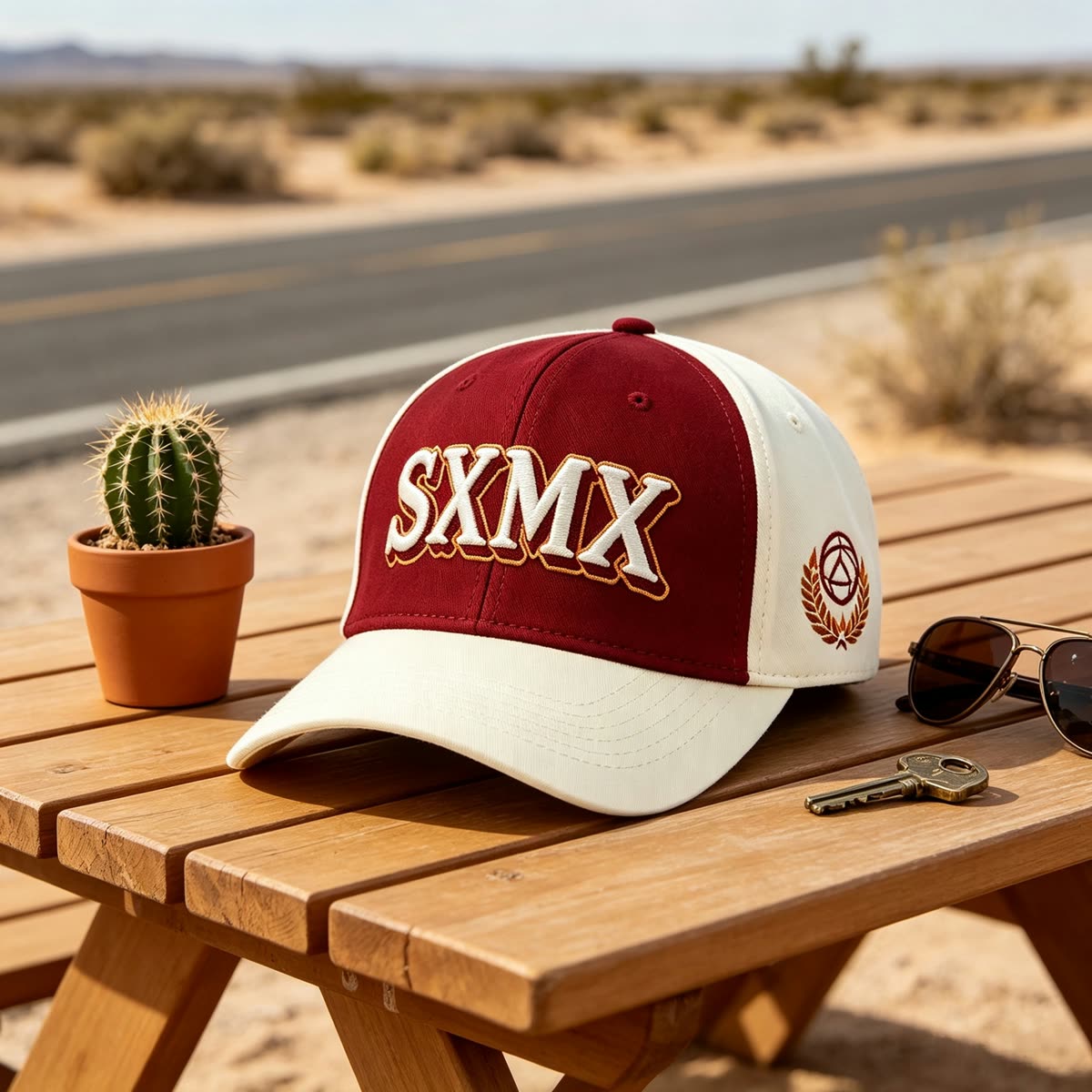 Custom Eagle Patch Flat Brim Cap with Winged Lettering scene