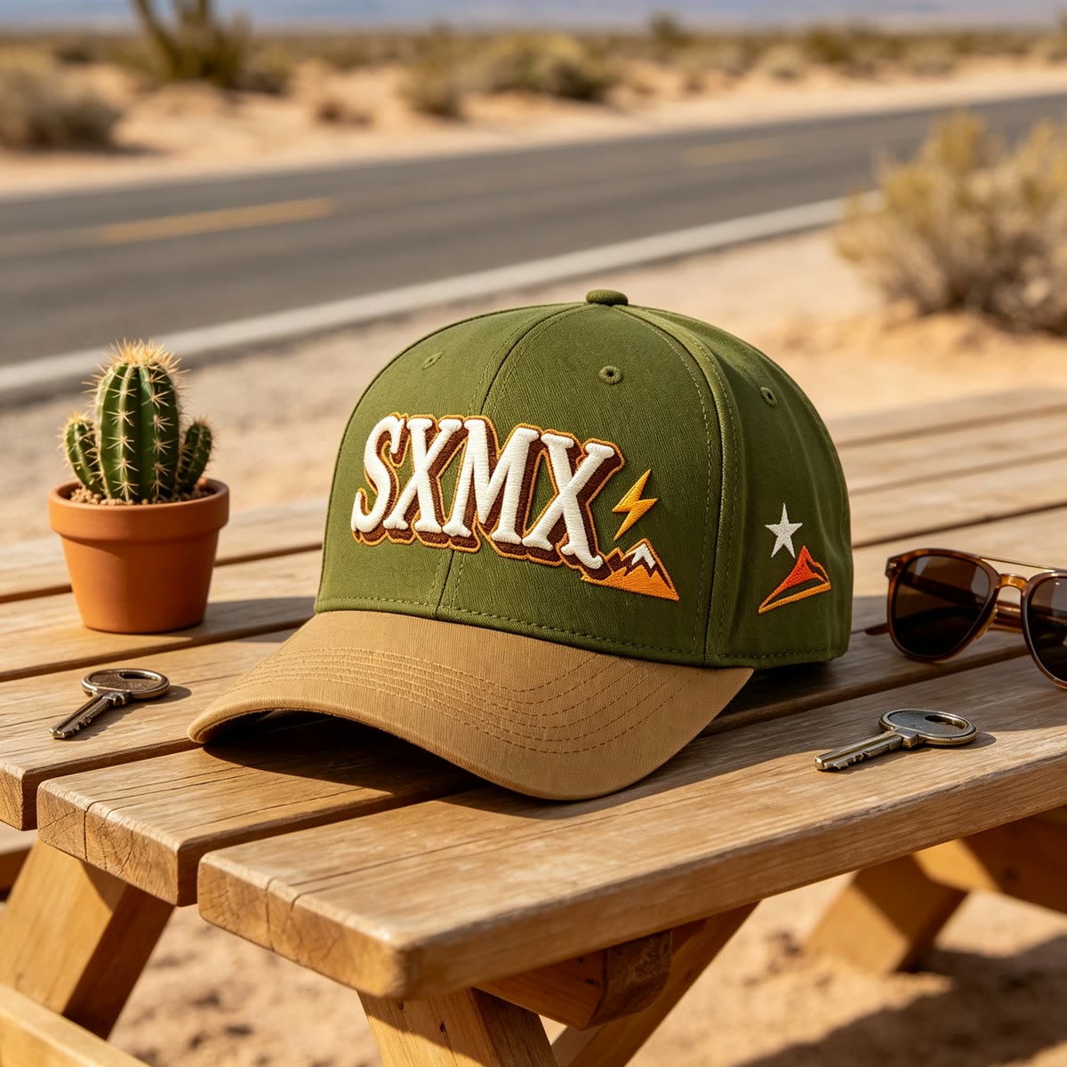 Custom Eagle Patch Flat Brim Cap with Winged Lettering scene