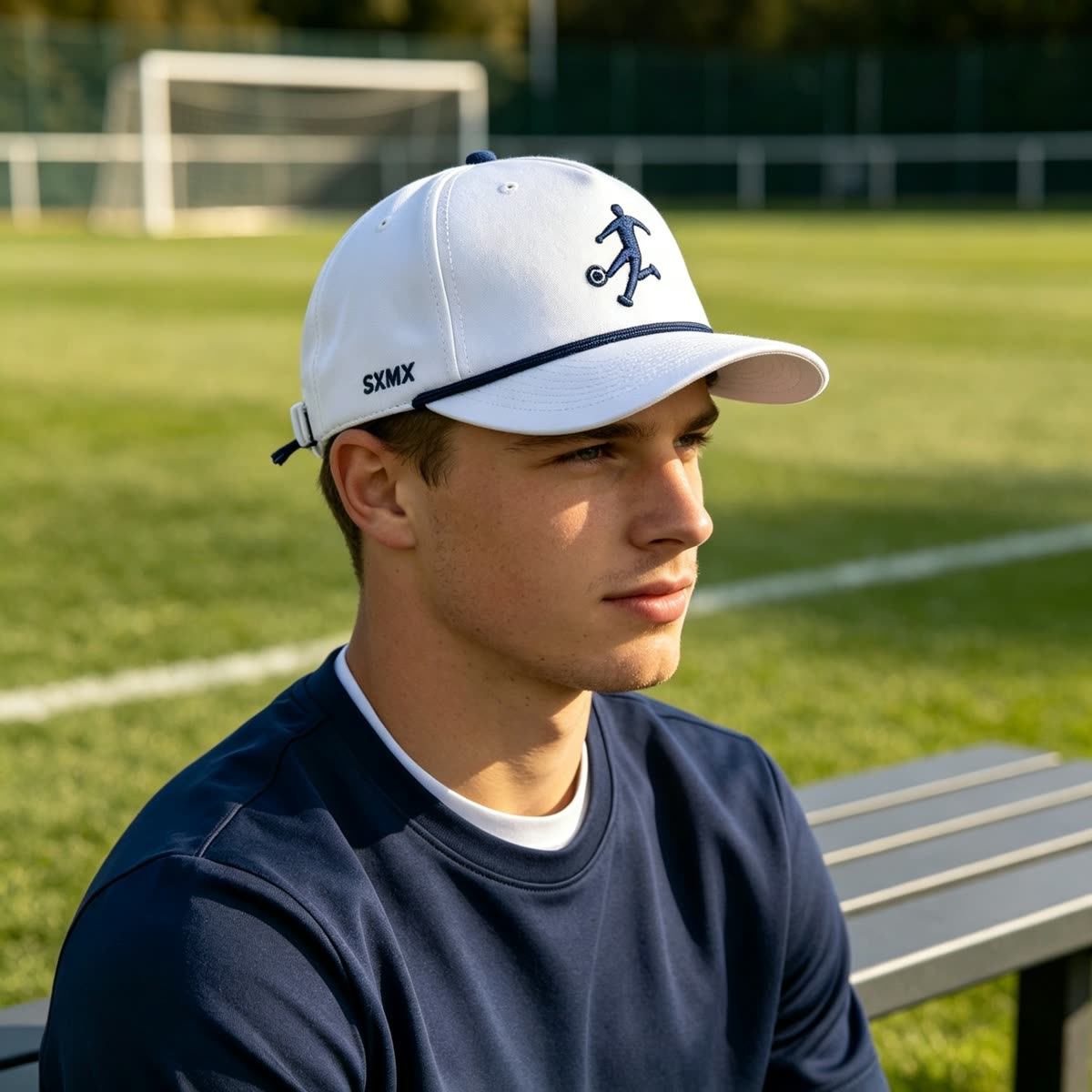Custom Golf Rope Trim Baseball Cap with Embroidered Figure on model