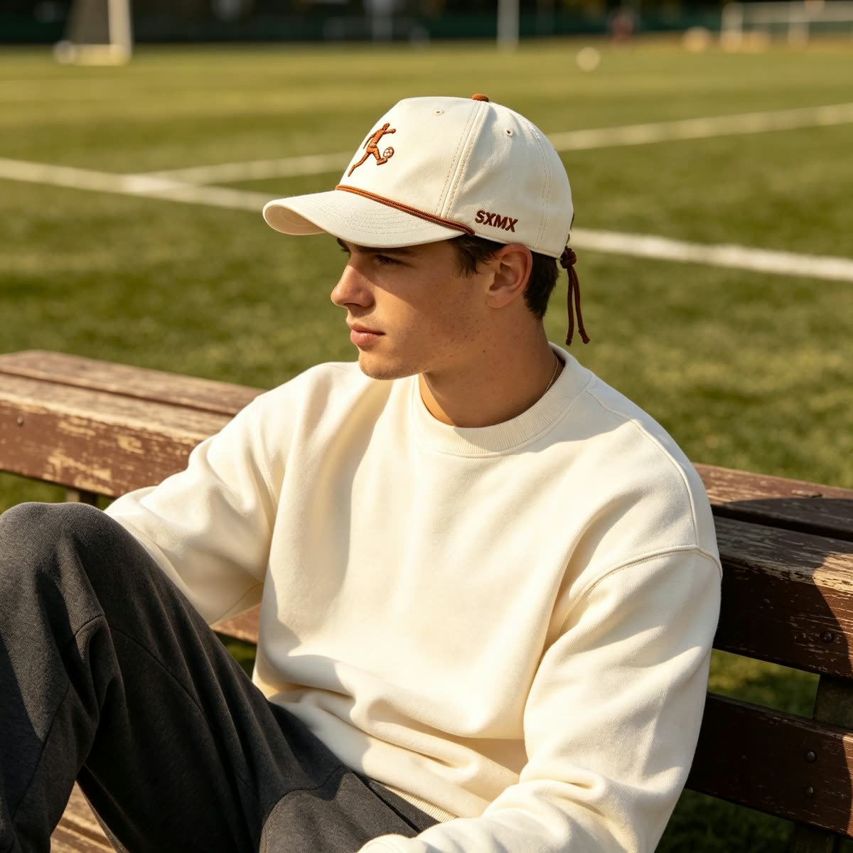 Custom Golf Rope Trim Baseball Cap with Embroidered Figure on model