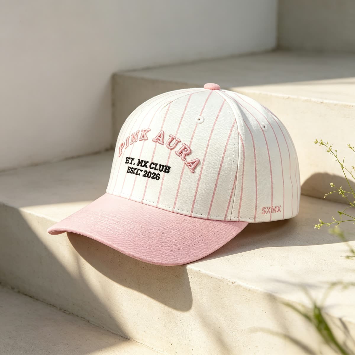 Custom Pinstripe Baseball Cap with Arched Embroidery scene