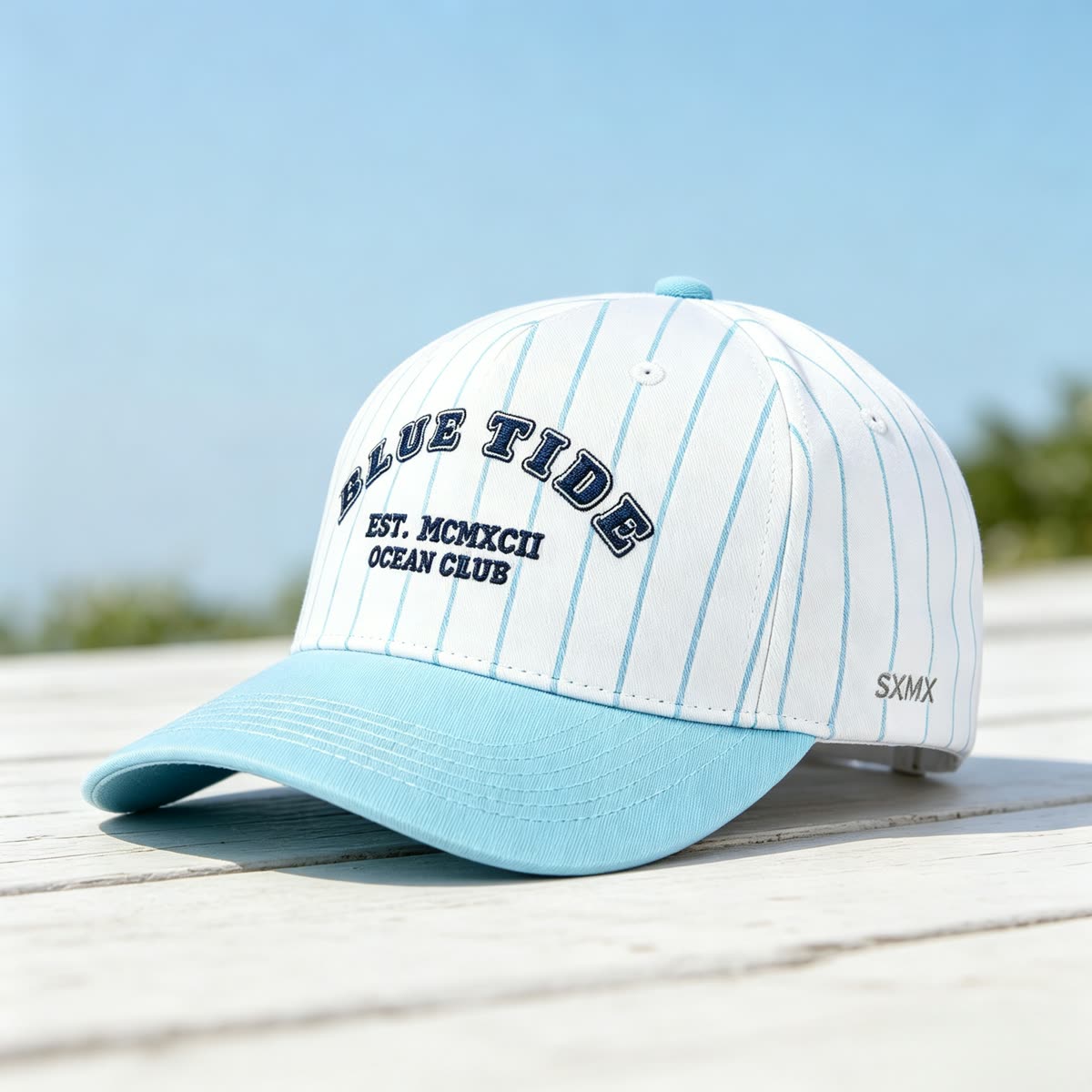 Custom Pinstripe Baseball Cap with Arched Embroidery scene