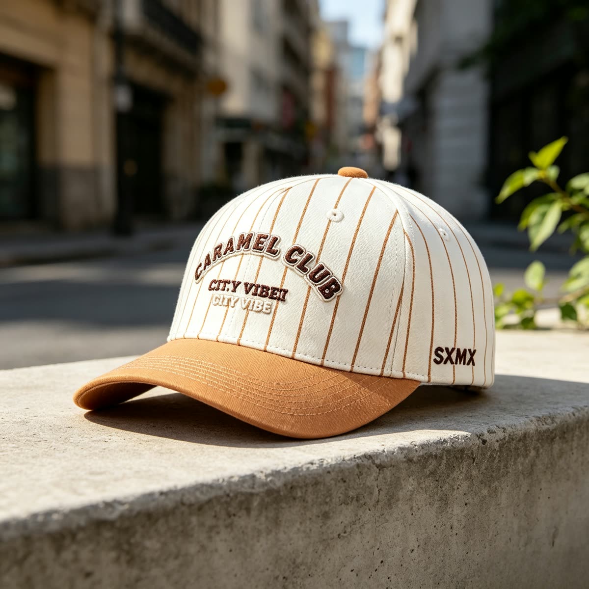 Custom Pinstripe Baseball Cap with Arched Embroidery scene