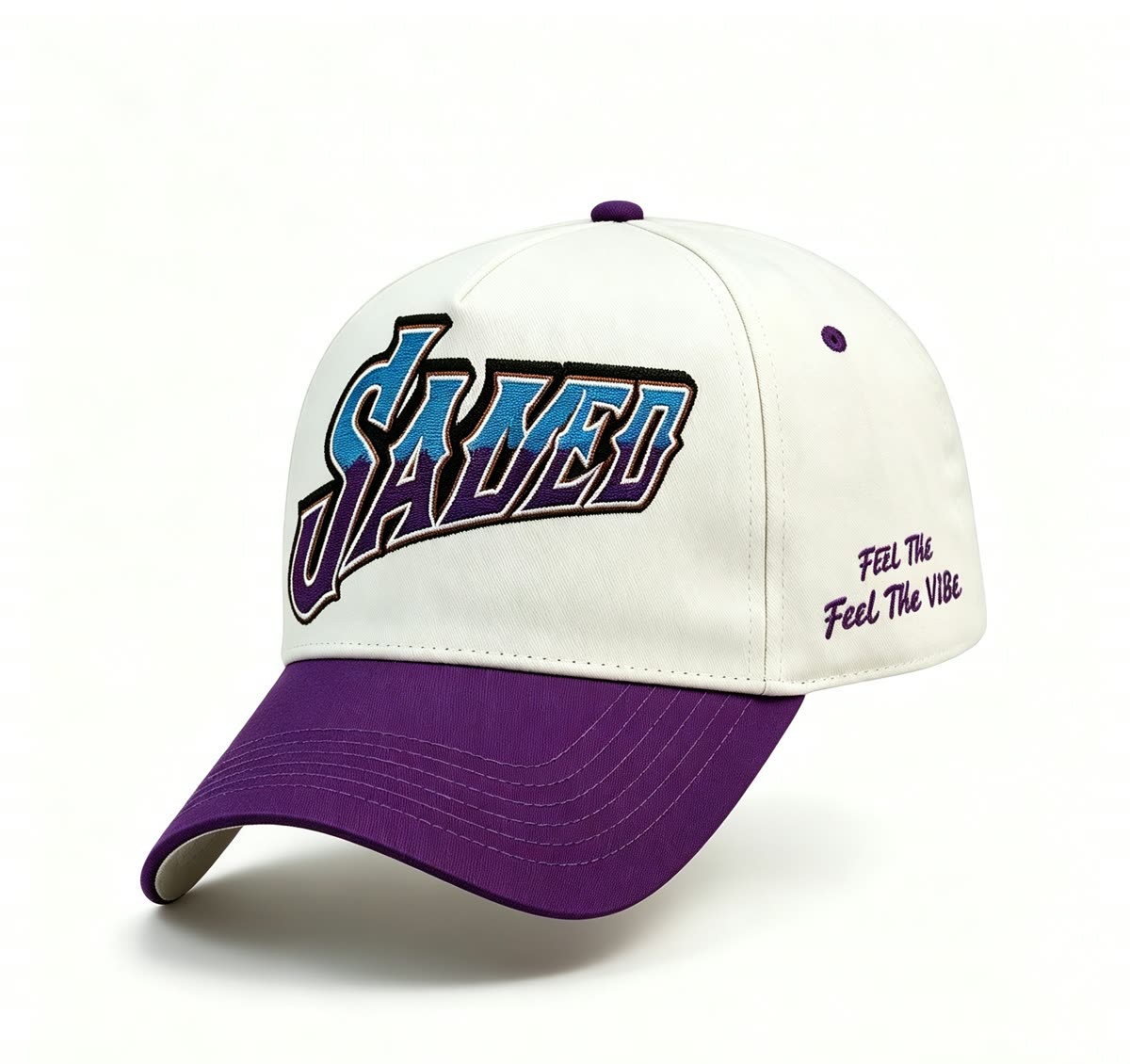 Custom Script Embroidery Camp Cap with Purple Brim - image 1