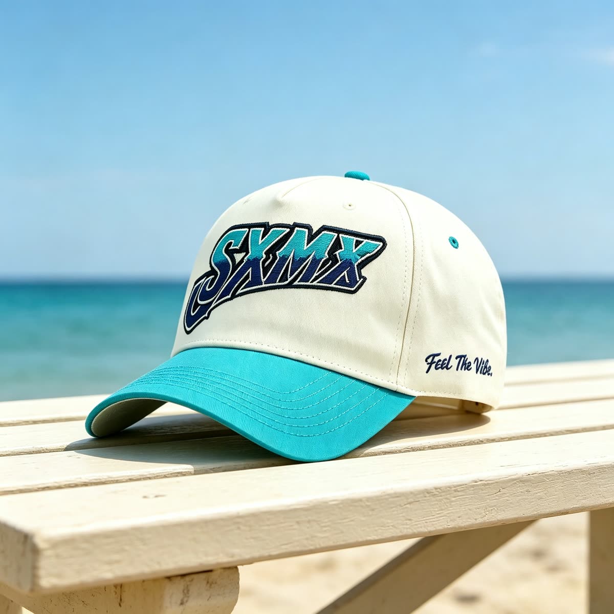 Custom Script Embroidery Camp Cap with Purple Brim scene