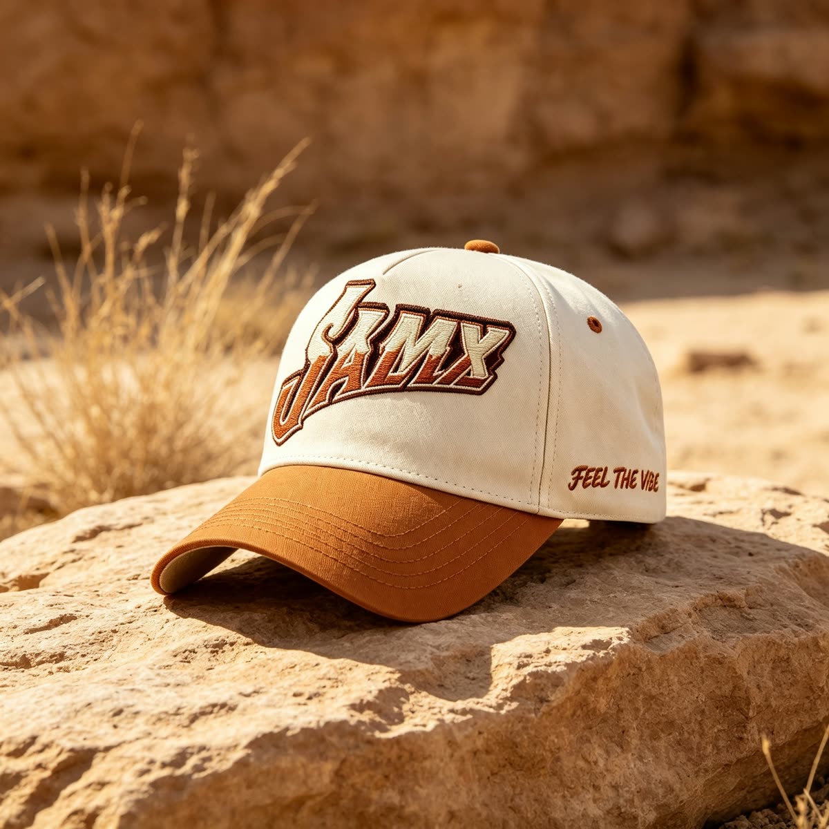 Custom Script Embroidery Camp Cap with Purple Brim scene