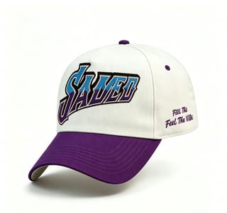 Custom Script Embroidery Camp Cap with Purple Brim