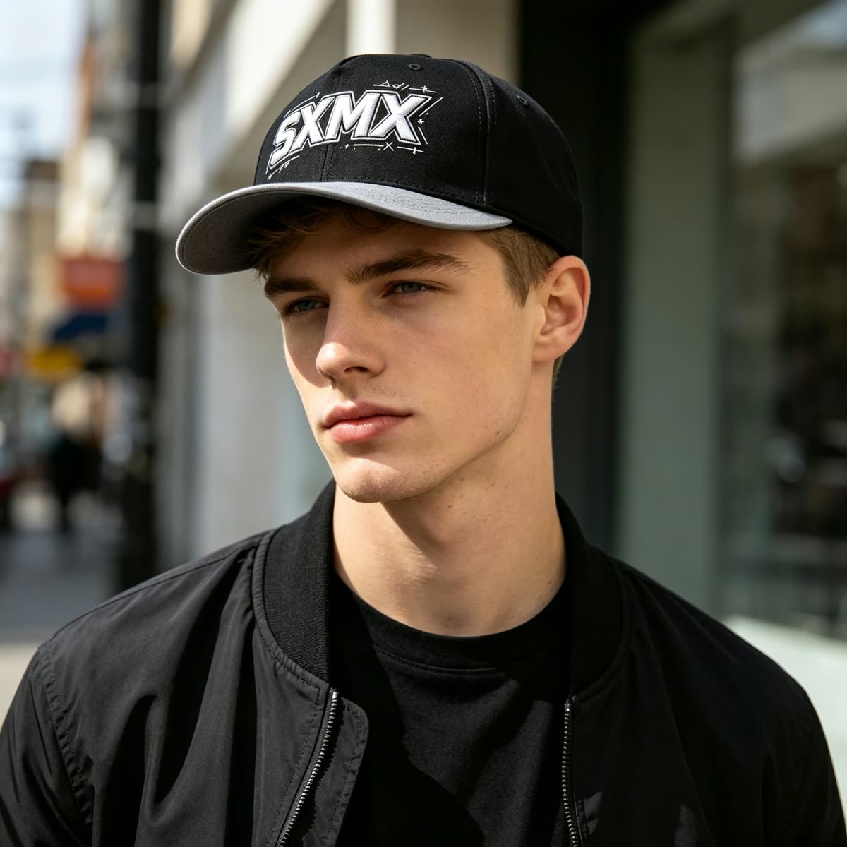 Custom Varsity Lettering Baseball Cap with Two-Tone Design on model