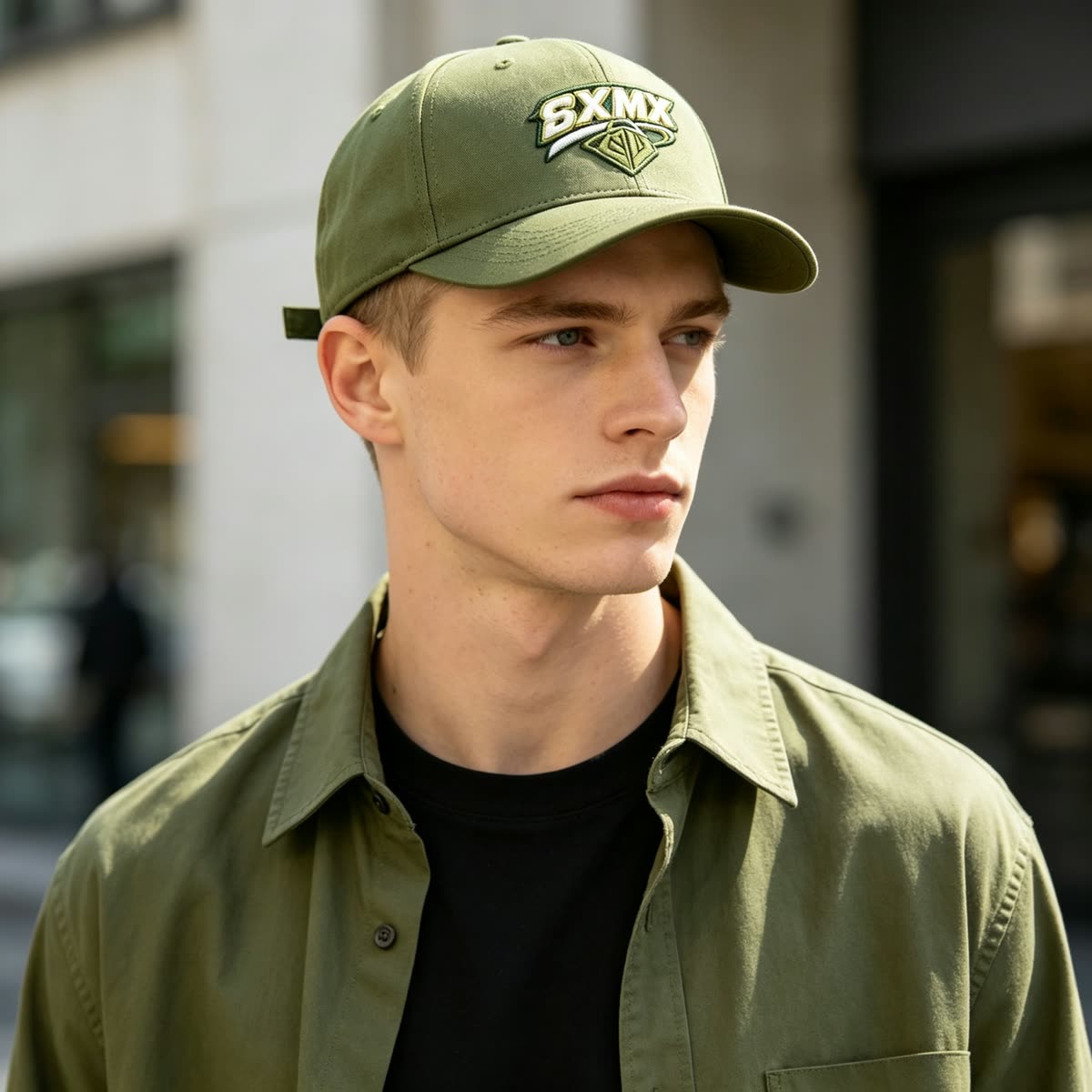 Custom Varsity Lettering Baseball Cap with Two-Tone Design on model