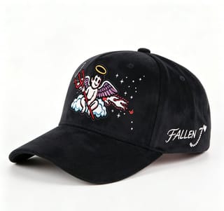 Custom Suede Baseball Cap with Cherub and Stars Embroidery
