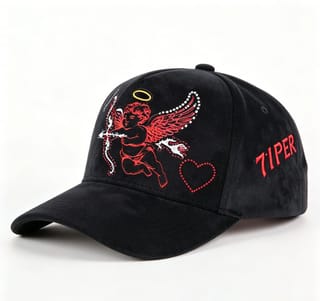 Custom Suede Baseball Cap with Cherub and Stars Embroidery thumb 2