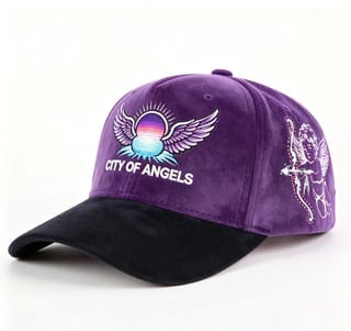 Custom Suede Baseball Cap with Cherub and Stars Embroidery thumb 3