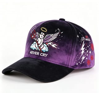Custom Suede Baseball Cap with Cherub and Stars Embroidery thumb 6