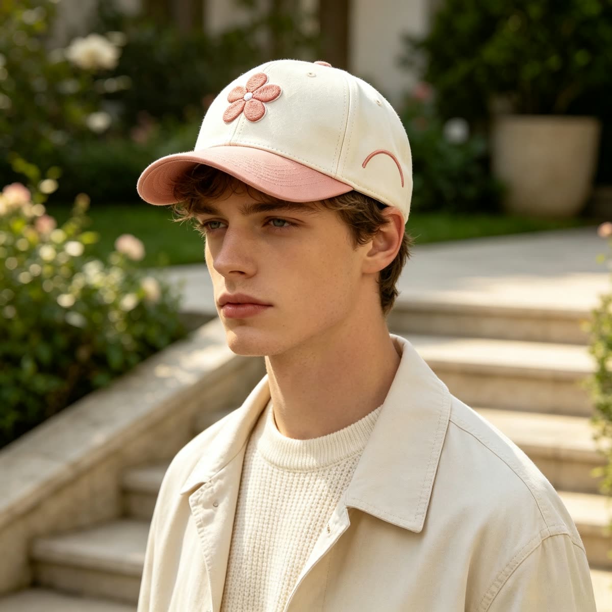 Custom Embroidered Patch Camp Cap with Two-Tone Design on model