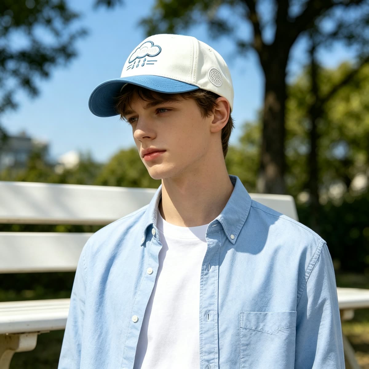 Custom Embroidered Patch Camp Cap with Two-Tone Design on model