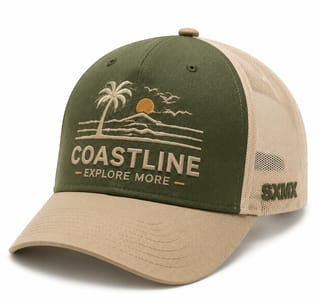 Custom Palm Sunset Embroidery Trucker Cap with Mesh Back thumb 5