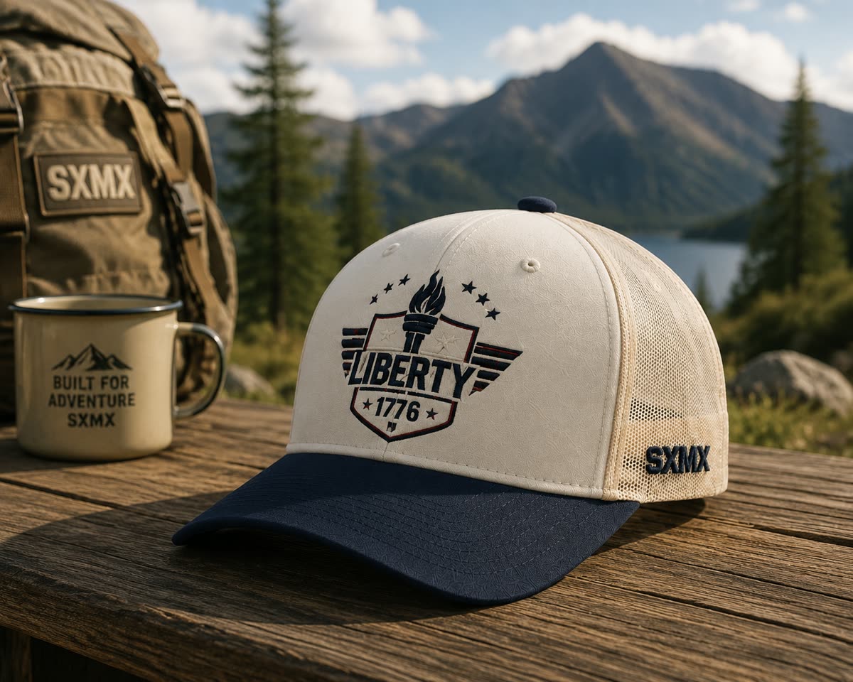 Custom Patriotic Embroidery Trucker Cap with Mesh Back scene