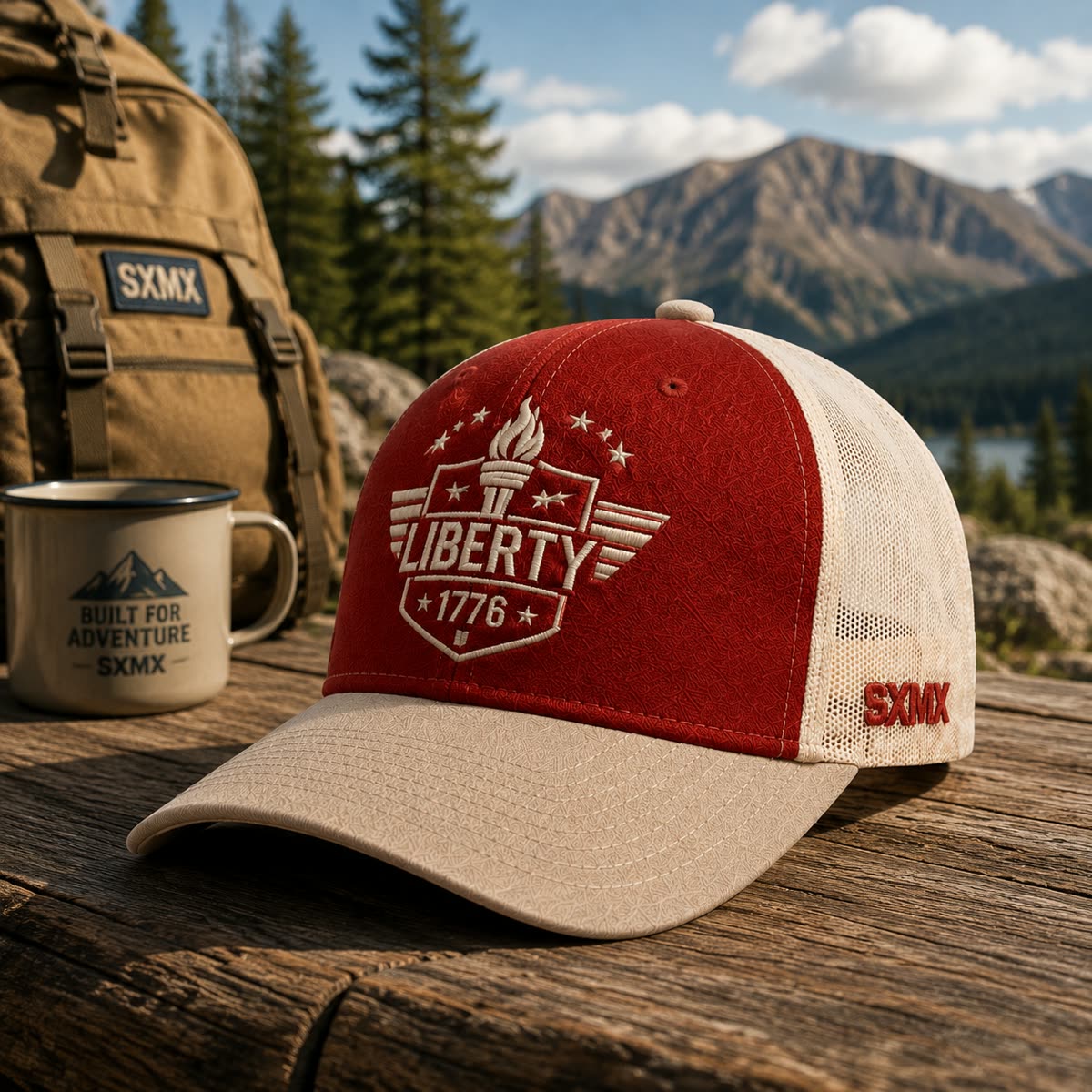 Custom Patriotic Embroidery Trucker Cap with Mesh Back scene