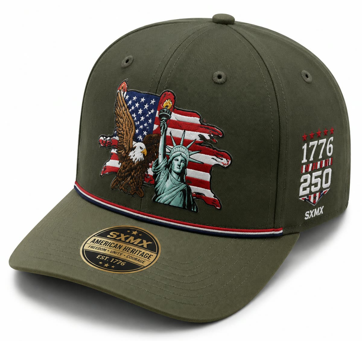 Custom American Flag Eagle Print Camp Cap with Rope Trim - image 1