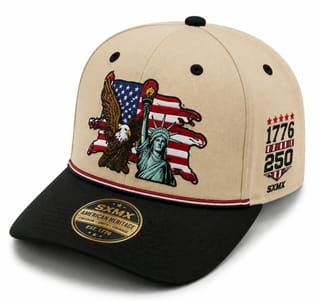 Custom American Flag Eagle Print Camp Cap with Rope Trim thumb 8