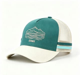 Custom Mountain Embroidery Trucker Cap with Striped Accents thumb 2