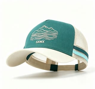 Custom Mountain Embroidery Trucker Cap with Striped Accents thumb 3