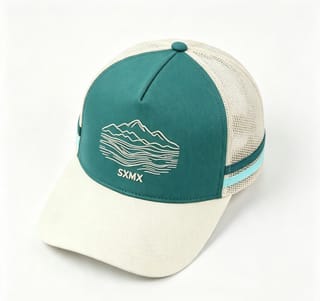 Custom Mountain Embroidery Trucker Cap with Striped Accents thumb 4