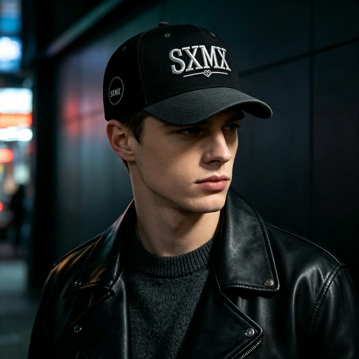 Custom American Flag Patch Trucker Cap with Contrast Brim on model