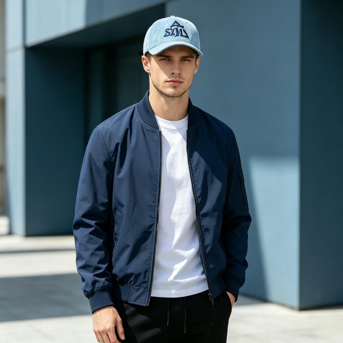 Custom Suede Camo Texture Camp Cap with Leather Strap on model