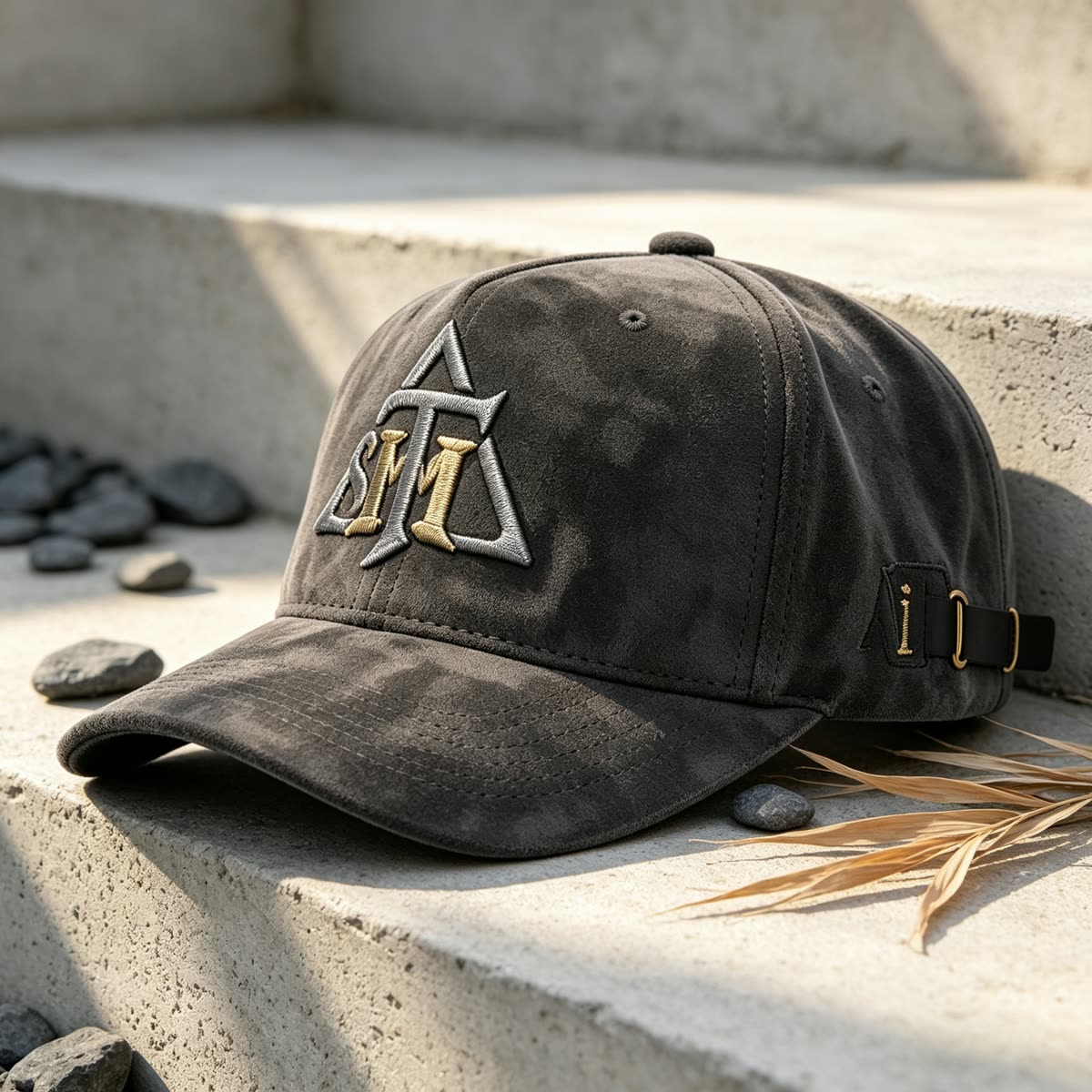 Custom Suede Camo Texture Camp Cap with Leather Strap scene