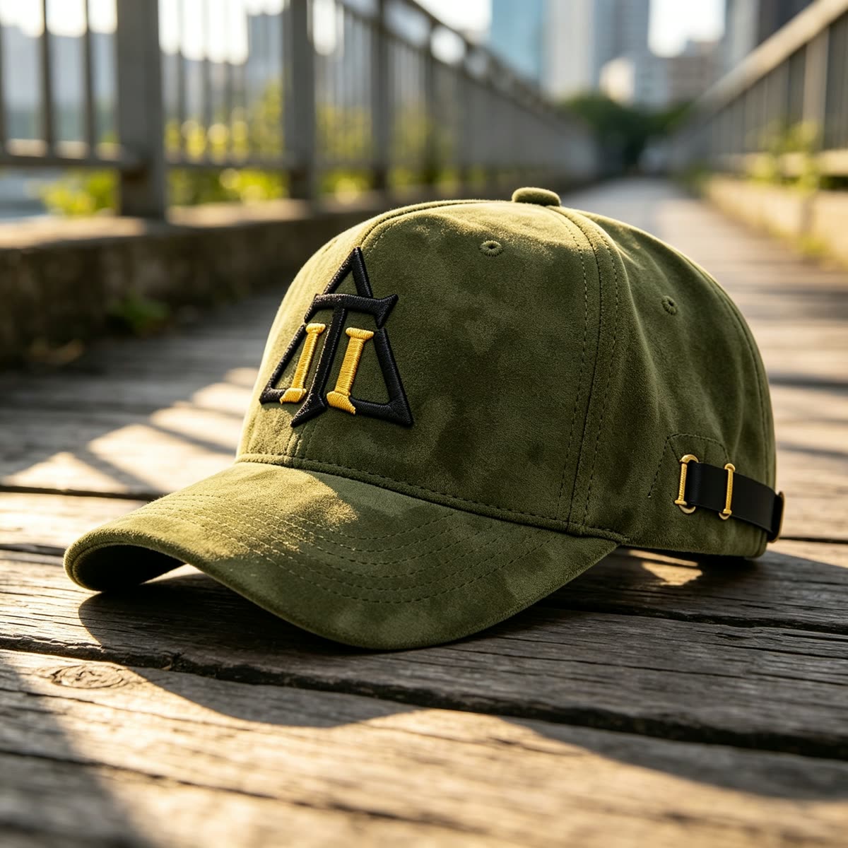 Custom Suede Camo Texture Camp Cap with Leather Strap scene