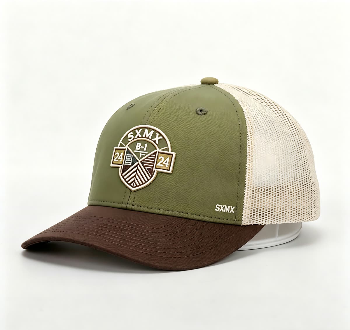 Custom Olive Embroidered Crest Trucker Cap with Mesh Back - image 1