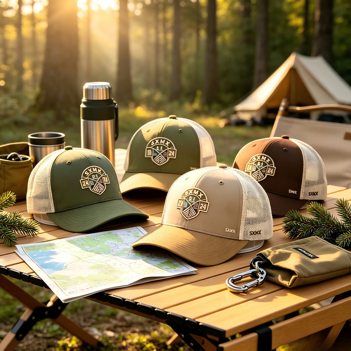 Custom Olive Embroidered Crest Trucker Cap with Mesh Back scene