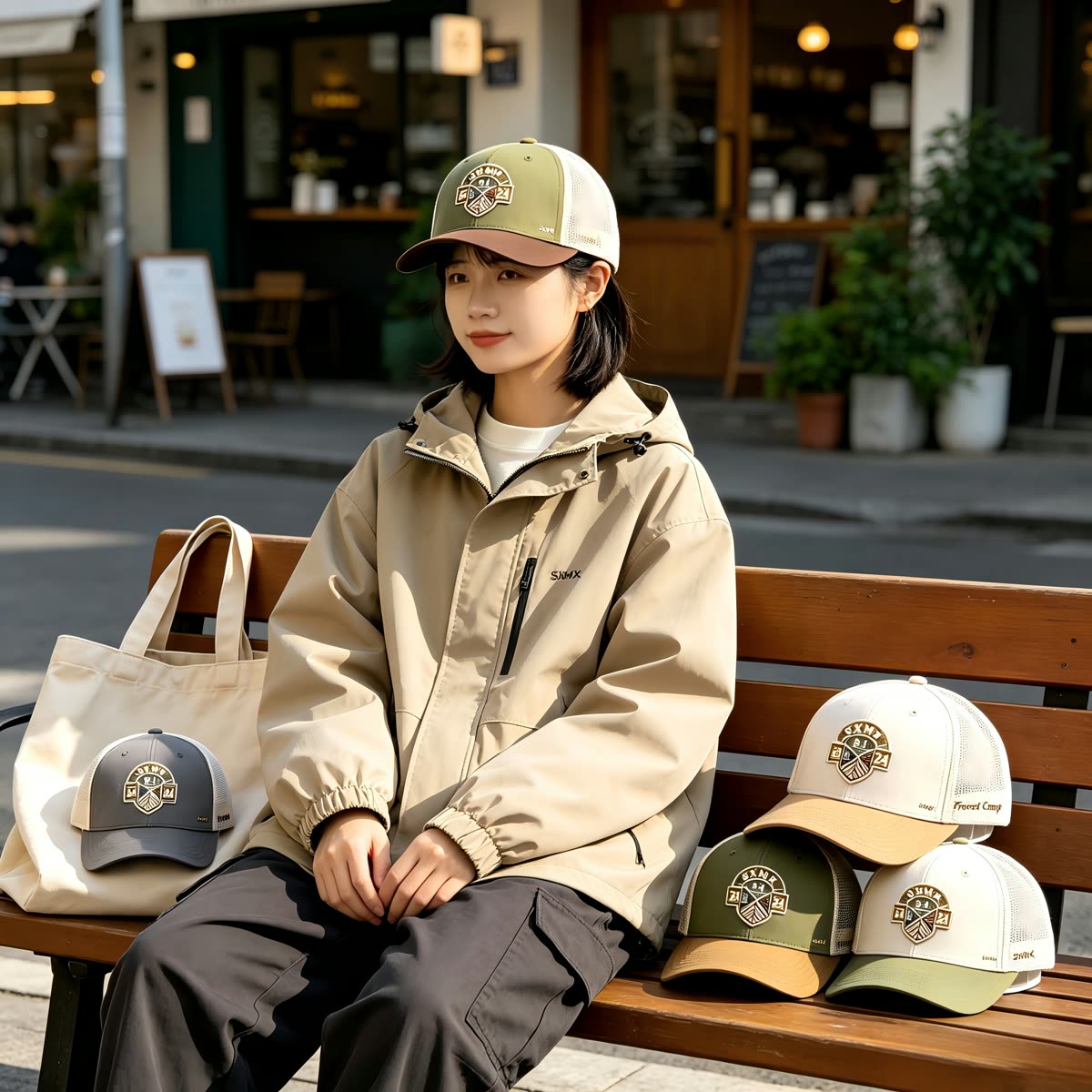 Custom Olive Embroidered Crest Trucker Cap with Mesh Back scene