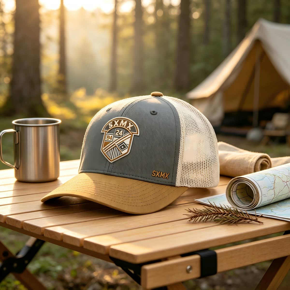 Custom Olive Embroidered Crest Trucker Cap with Mesh Back scene