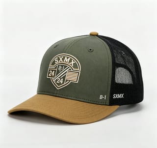 Custom Olive Embroidered Crest Trucker Cap with Mesh Back thumb 4