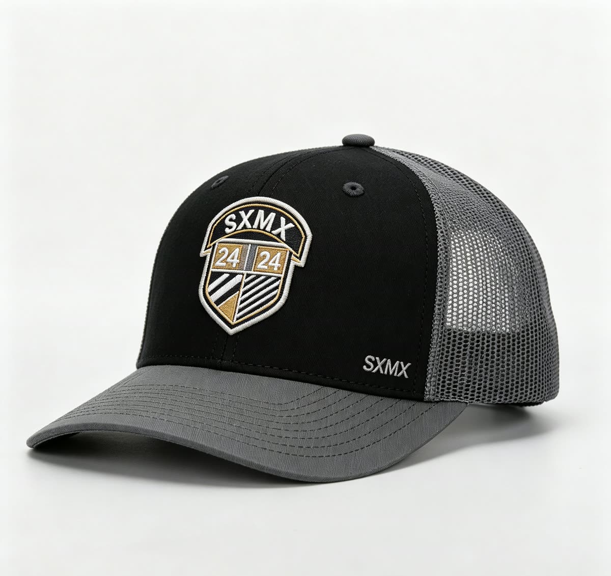 Custom Black Shield Patch Trucker Cap with Mesh Back - image 1