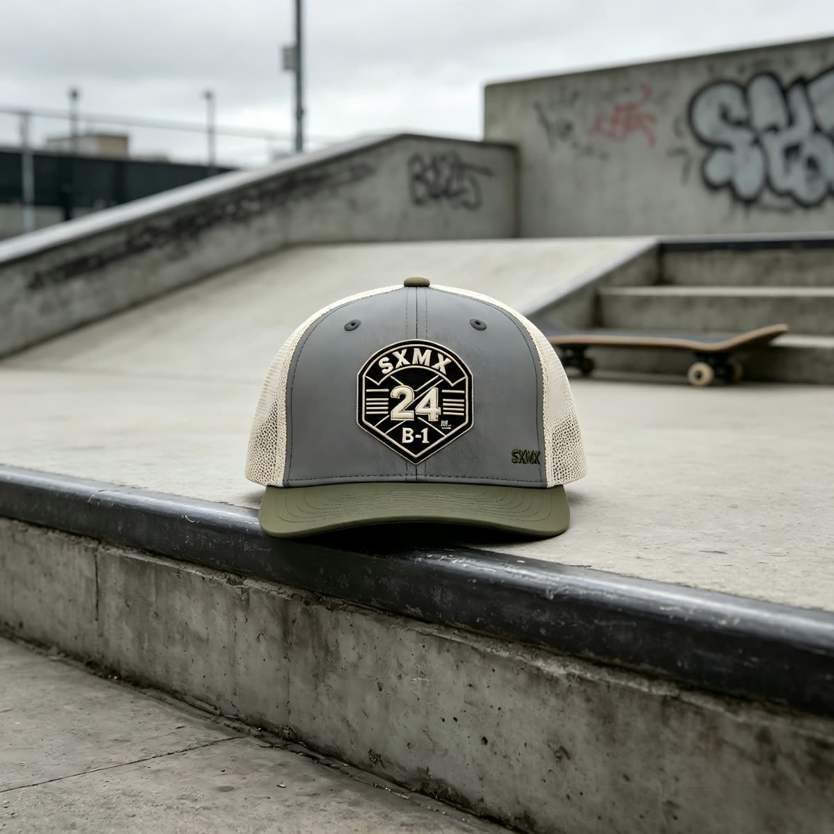 Custom Hexagon Shield Patch Trucker Cap scene