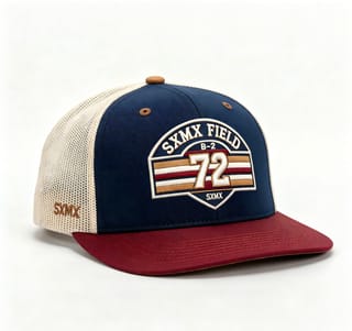 Custom Gray Striped Patch Trucker Cap with Cream Mesh Back thumb 2