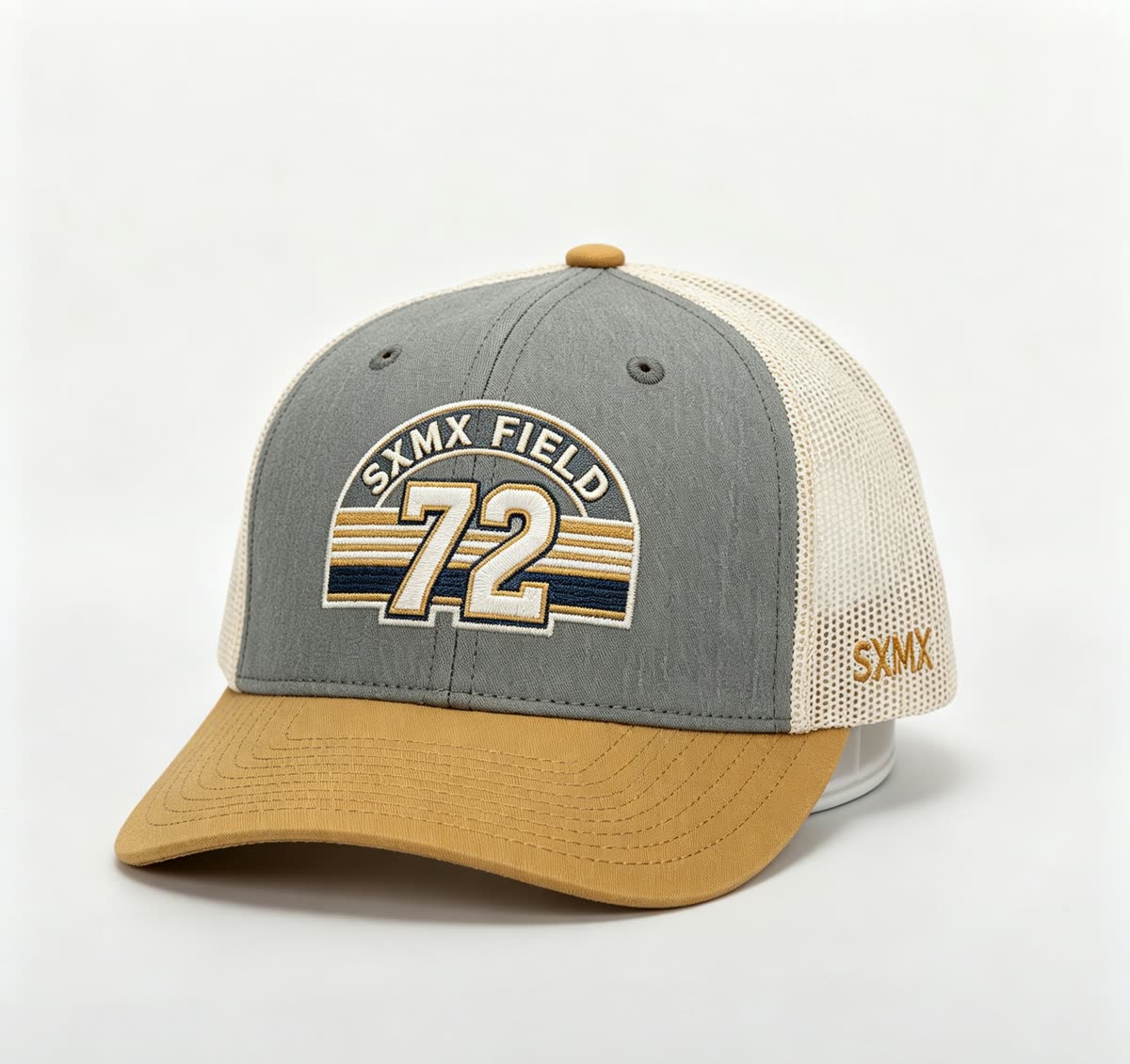 Custom Sunset Stripe Patch Trucker Cap with Khaki Brim - image 1