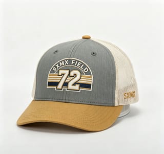Custom Sunset Stripe Patch Trucker Cap with Khaki Brim