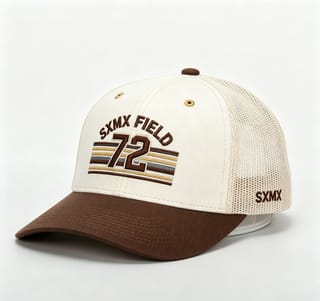 Custom Sunset Stripe Patch Trucker Cap with Khaki Brim thumb 2
