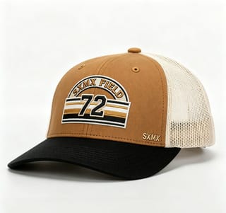Custom Sunset Stripe Patch Trucker Cap with Khaki Brim thumb 3